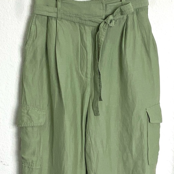 Aritzia Wilfred Green Linen Blend High Rise Ankle Cropped Cargo Pants- Size 6 - Picture 3 of 16